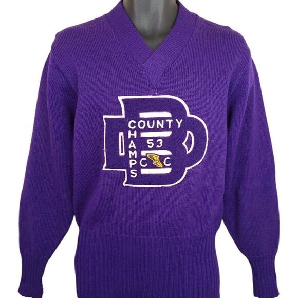1953 County Champs Letterman Sweater Vintage 50s Varsity Letter Made In USA - Picture 1 of 10